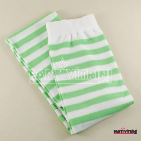 Yeşil Beyaz Çizgili Diz Üstü Yetişkin Parti Çorabı