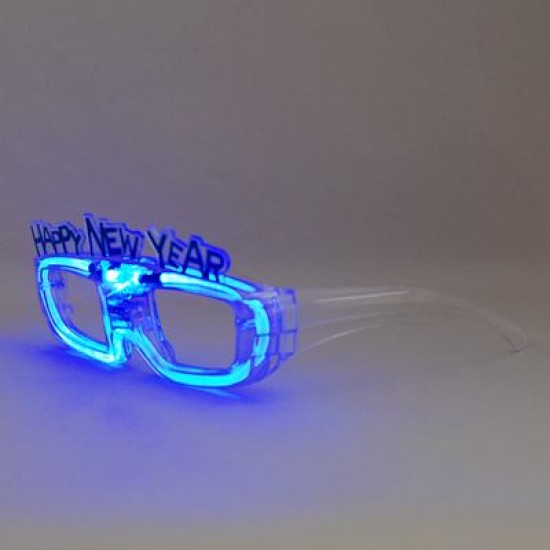 Happy New Year Sesle Ritimli Yanan Mavi Işıklı Yılbaşı Parti Gözlüğü