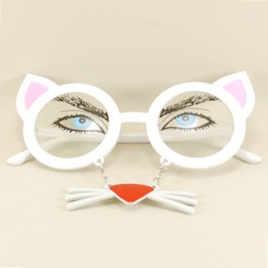 Kedi Temalı Ve Bıyıklı Beyaz Parti Gözlüğü