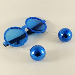 Mavi Renk Yuvarlak Disko Topu Küpeli Parti Gözlüğü