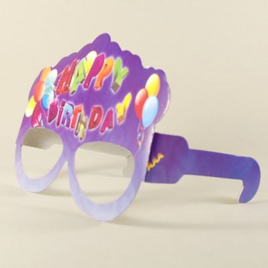 Happy Birthday 3D Yazılı Mor Parti Kağıt Gözlük