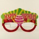Happy Birthday Kırmızı Çizgili Ve Pastalı Yeşil Parti Kağıt Gözlük