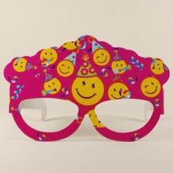 Smiley Görselli Pembe Parti Kağıt Gözlük