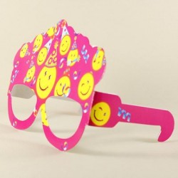 Smiley Görselli Pembe Parti Kağıt Gözlük