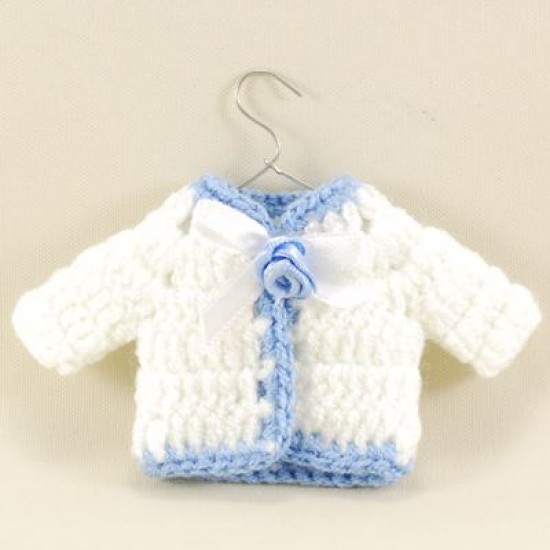 Beyaz Mavi Süs Örgü Bebek Hırkası Askılı 10 Cm X 7.5 Cm