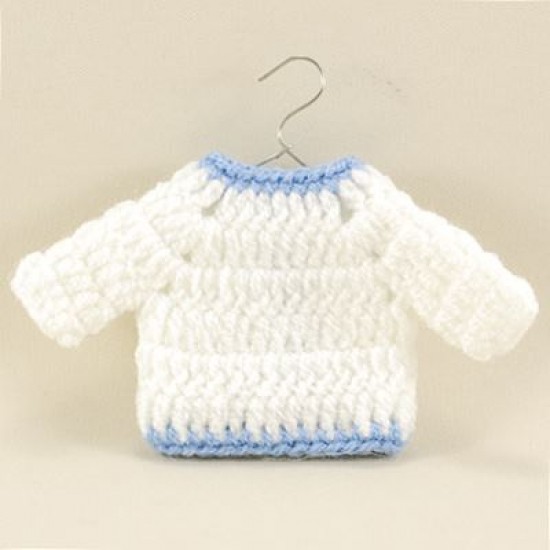 Beyaz Mavi Süs Örgü Bebek Hırkası Askılı 10 Cm X 7.5 Cm