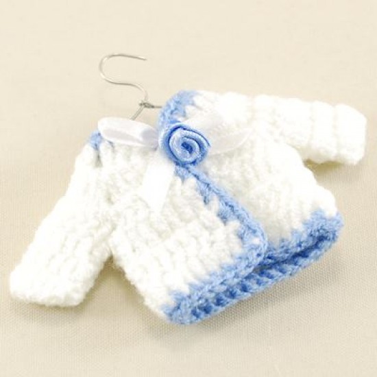 Beyaz Mavi Süs Örgü Bebek Hırkası Askılı 10 Cm X 7.5 Cm