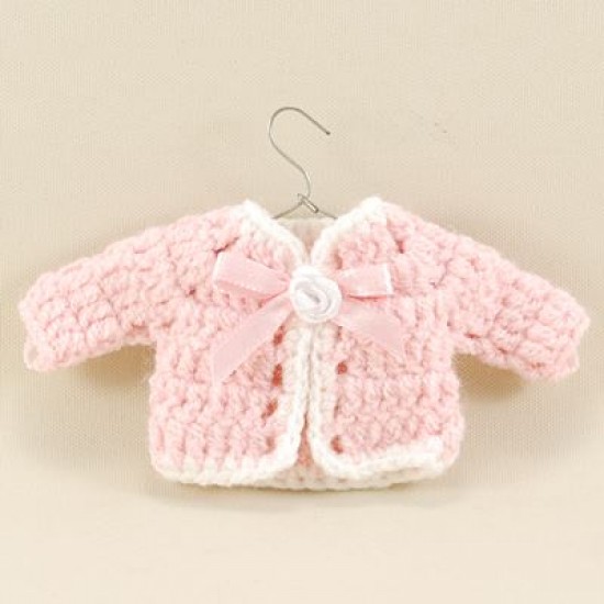 Pembe Beyaz Süs Örgü Bebek Hırkası Askılı 10 Cm X 7.5 Cm
