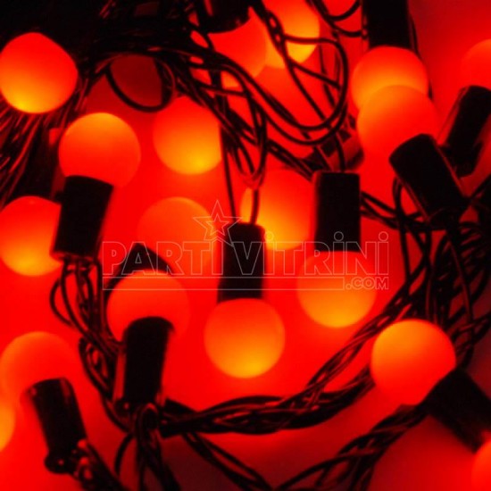 Top Şeklinde Kırmızı Yanan Led Yılbaşı Işıkları 50 Adet Işık 5 Metre