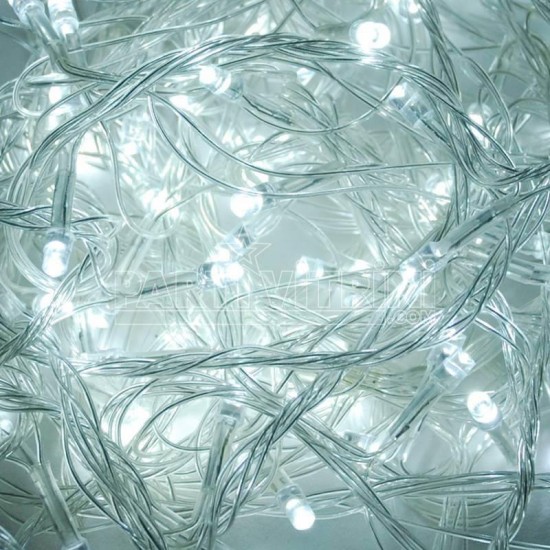 Yılbaşı Çam Ağacı Süsleme İçin Beyaz Renk Led Işık Şeffaf Kablolu 100 Ledli