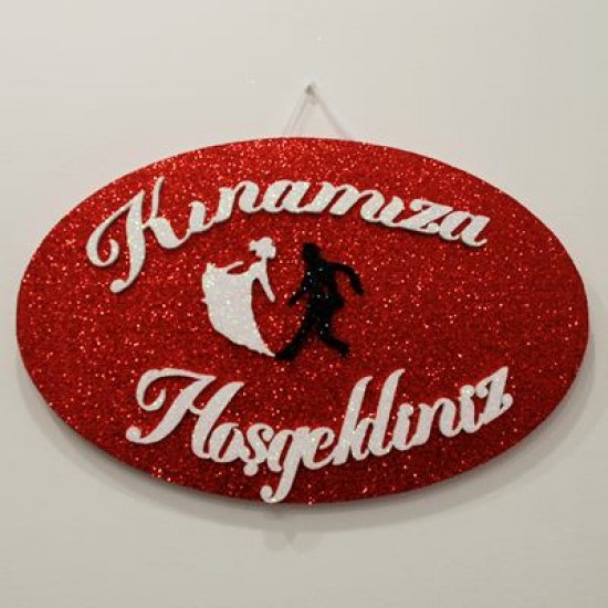 Kınamıza Hoşgeldiniz Oval Kırmızı Strafor Kapı Süsü 48x30 cm