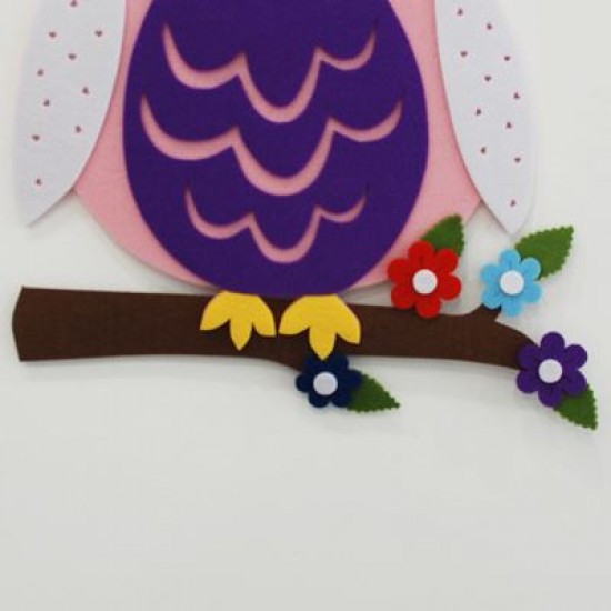 Pembe Baykuş Figürlü Ve Aksesuarlı Keçe Kapı Süsü 34x60 cm