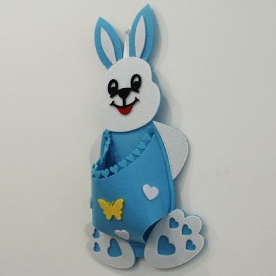 Tavşan Şeklinde Önü Kese Mavi Keçe Kapı Süsü 21.5x41.5 cm
