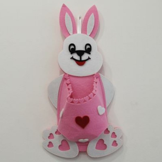 Tavşan Şeklinde Önü Kese Pembe Keçe Kapı Süsü 21.5x41.5 cm