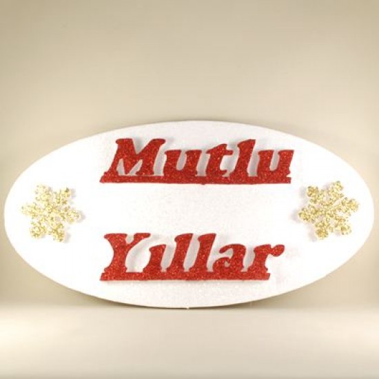 Mutlu Yıllar Beyaz Simli Strafor Kapı Süsü 49x25 cm