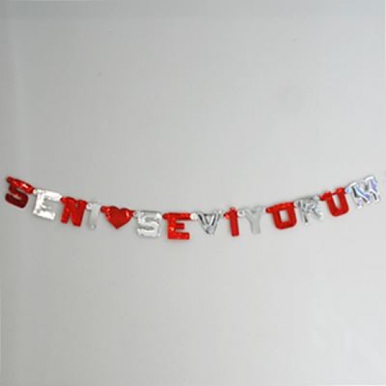 Seni Seviyorum Yazılı Metalik Ve Kırmızı Parti Kapı Süsü