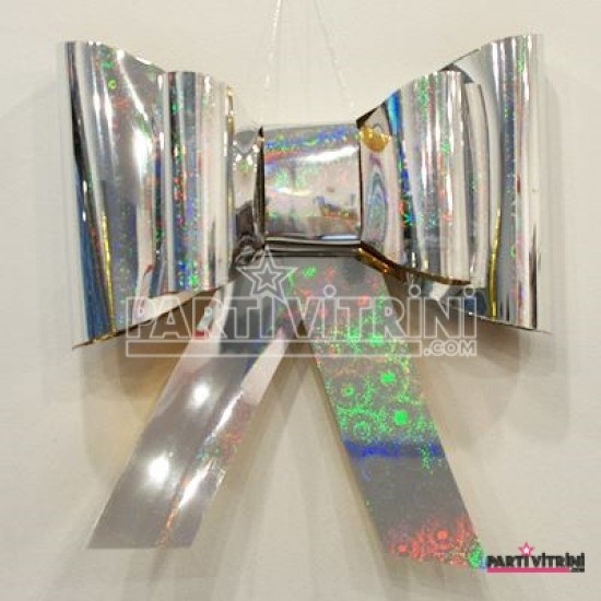 Büyük Gümüş Renk Simli Fiyonk Parti Kapı Süsü