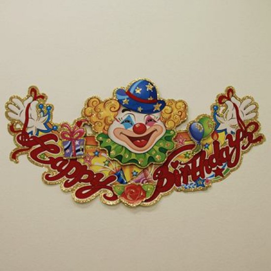 Happy Birthday Palyaçolu Üç Boyutlu Kapı Süsü 63X31 Cm