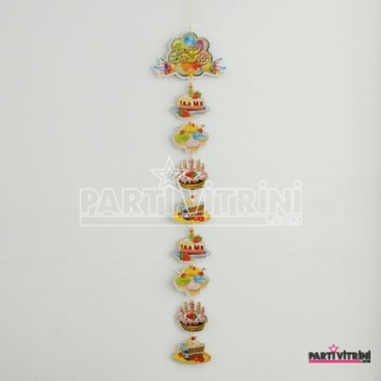 Happy Birthday Pasta Ve Cupcakeli Kapı Süsü 85X10 Cm