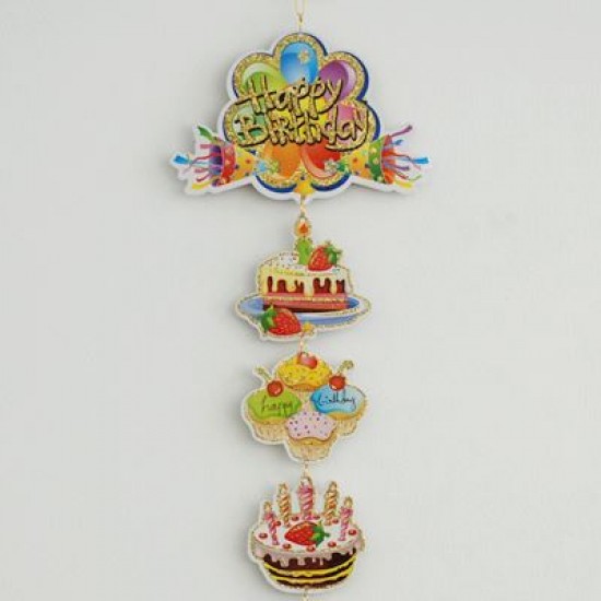 Happy Birthday Pasta Ve Cupcakeli Kapı Süsü 85X10 Cm