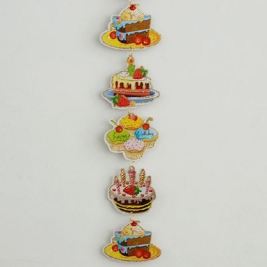 Happy Birthday Pasta Ve Cupcakeli Kapı Süsü 85X10 Cm