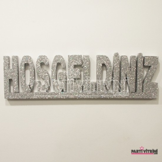 Hoşgeldiniz Strafor Kapı Süsü Simli Gümüş Renk