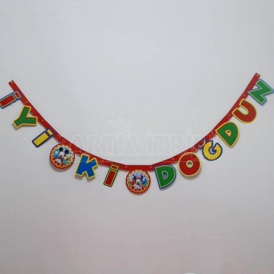 Mickey Mouse İyiki Doğdun Lisanslı Uzar Kapı Ve Tavan Süsü