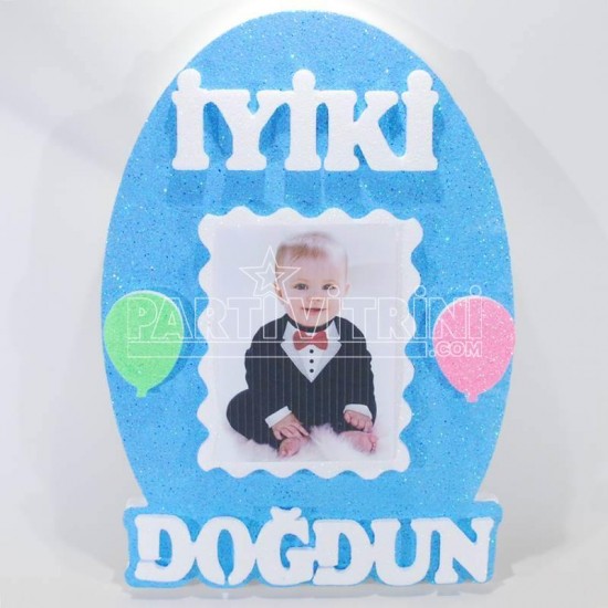 İyiki Doğdun Resimli Mavi Strafor Köpük Kapı Süsü