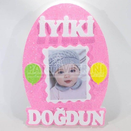 İyiki Doğdun Resimli Pembe Strafor Köpük Kapı Süsü