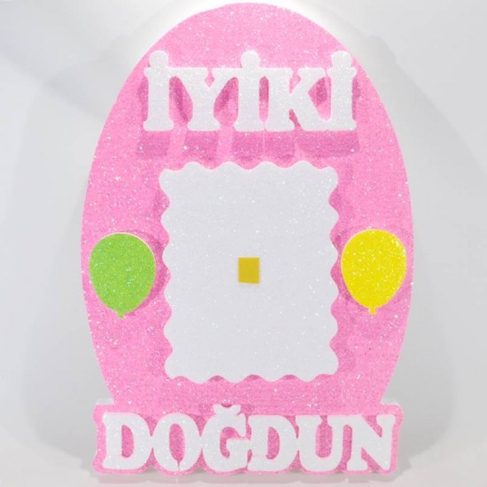 İyiki Doğdun Resimli Pembe Strafor Köpük Kapı Süsü