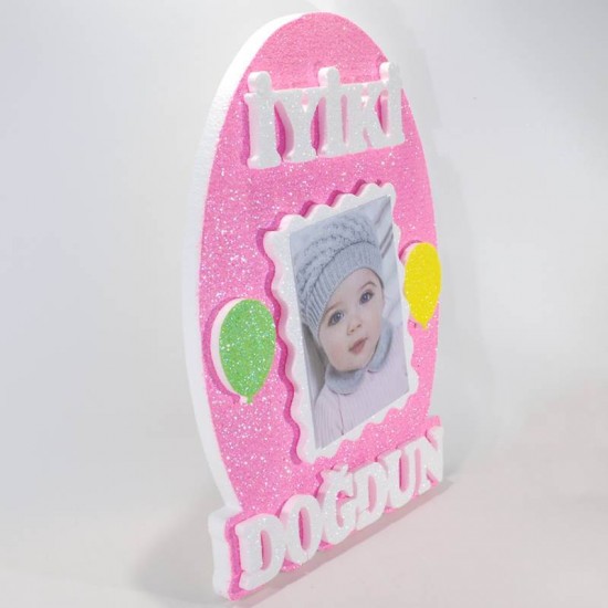 İyiki Doğdun Resimli Pembe Strafor Köpük Kapı Süsü