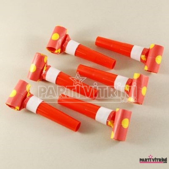 Kırmızı Puantiyeli Düdüklü Kaynana Dili Seti 6 lı