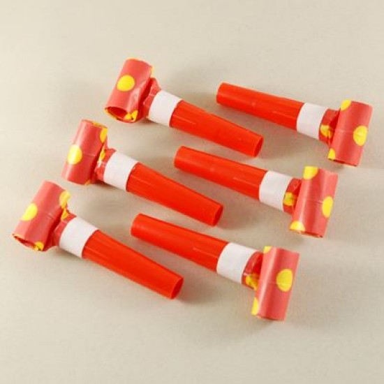 Kırmızı Puantiyeli Düdüklü Kaynana Dili Seti 6 lı