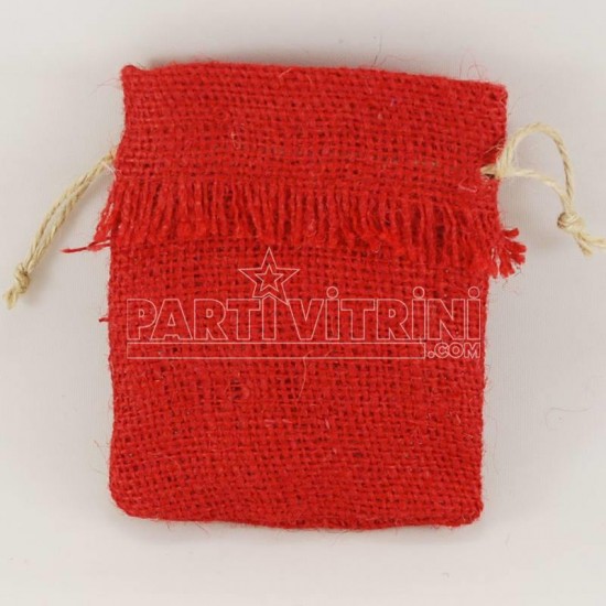 Kırmızı Renkli Çuval Jüt Kese 9x12 cm