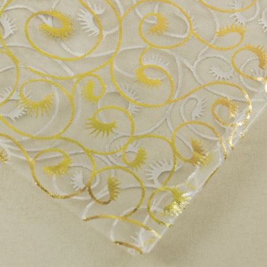 Organze Şeffaf Altın Renk Desenli Kese 16 Cm X 23 Cm 10 Adet