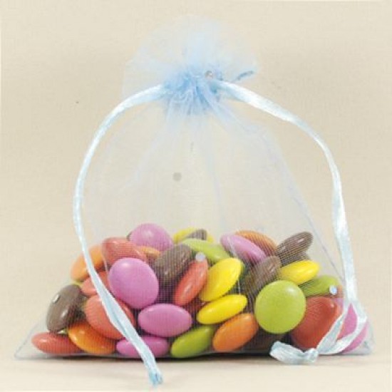 Organze Taşlı Mavi Kese 10 Cm X 12 Cm 10 Adet