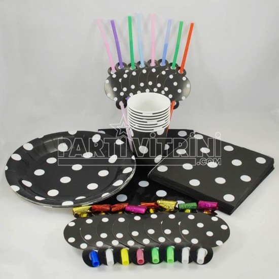 Siyah Puantiyeli Parti Sofra Seti 8 Kişilik