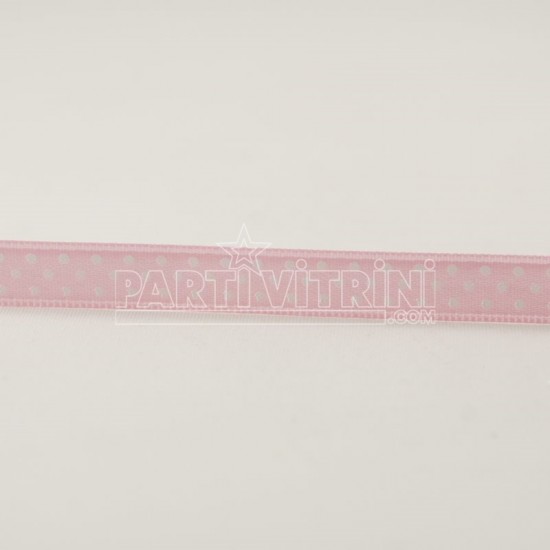 Pembe Beyaz Puantiyeli Saten Kurdela 1 Cm. X 10 Metre