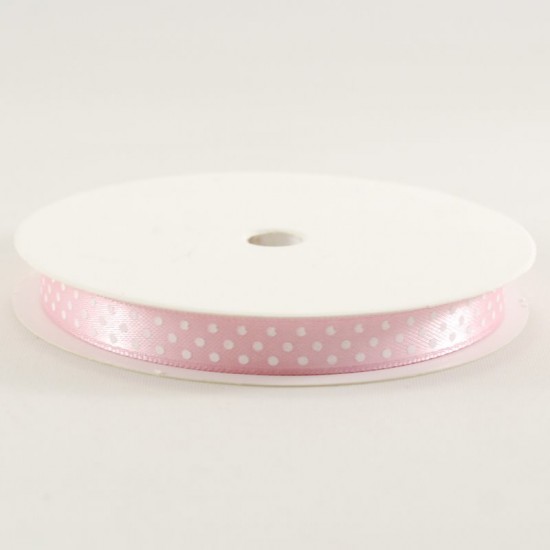 Pembe Beyaz Puantiyeli Saten Kurdela 1 Cm. X 10 Metre