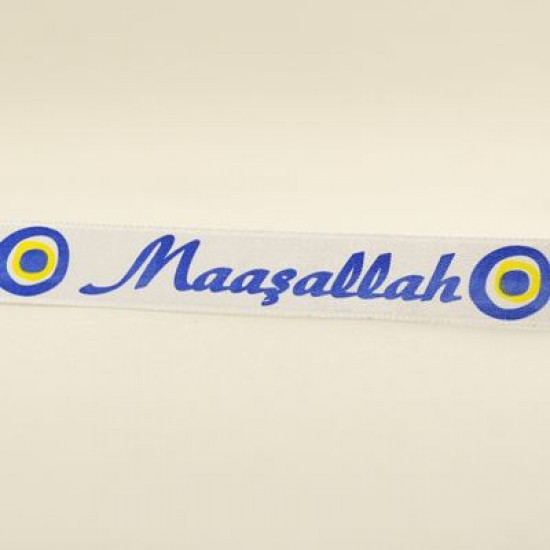 Maşallah Yazılı Saten Kurdela Beyaz 2 Cm. X 10 Metre
