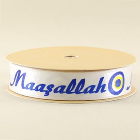 Maşallah Yazılı Saten Kurdela Beyaz 2 Cm. X 10 Metre