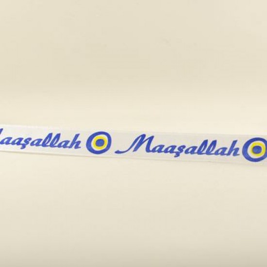 Maşallah Yazılı Saten Kurdela Beyaz 2 Cm. X 10 Metre