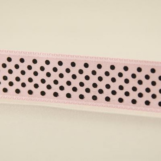 Pembe Siyah Puantiyeli Saten Kurdela 2 Cm. X 10 Metre