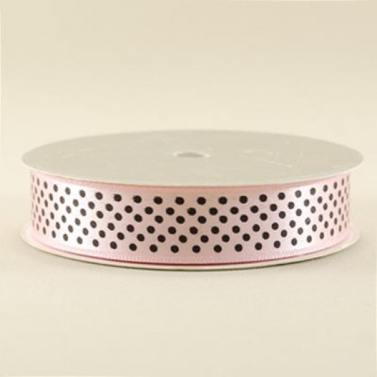 Pembe Siyah Puantiyeli Saten Kurdela 2 Cm. X 10 Metre