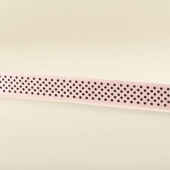 Pembe Siyah Puantiyeli Saten Kurdela 2 Cm. X 10 Metre