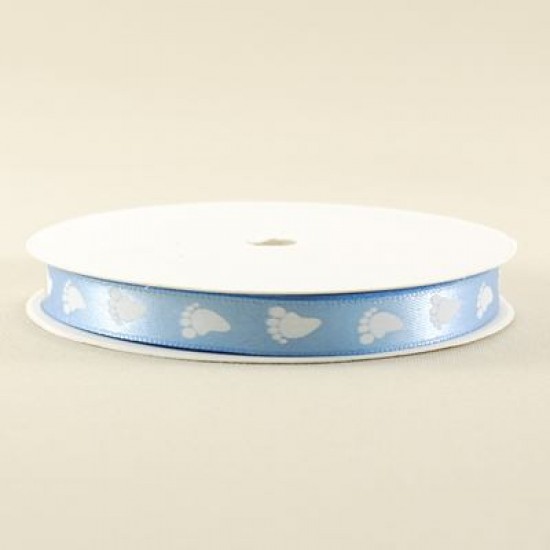 Ayak İzli Saten Kurdela Mavi 1 Cm. X 10 Metre