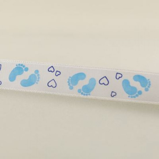Bebek Ayağı Desenli Mavi Beyaz Saten Kurdela 2 Cm. X 10 Metre