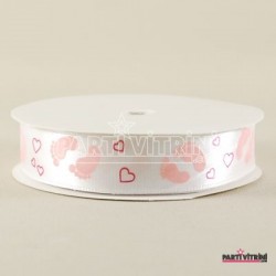 Bebek Ayağı Desenli Pembe Beyaz Saten Kurdela 2 Cm. X 10 Metre