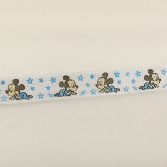 Bebek Mickey Mouse Temalı Beyaz Saten Kurdela 1.5 Cm. X 10 Metre