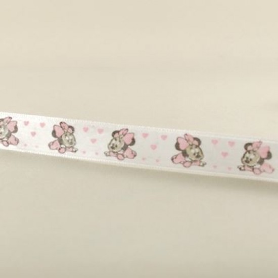 Bebek Minnie Mouse Temalı Beyaz Saten Kurdela 1.5 Cm. X 10 Metre
